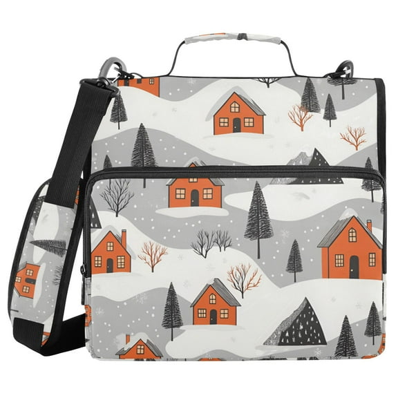 FORMRS Zipper Binder with Shoulder Strap 1.5-inch Ring 500 Sheet Capacity File Bag, Orange Cartoon Houses