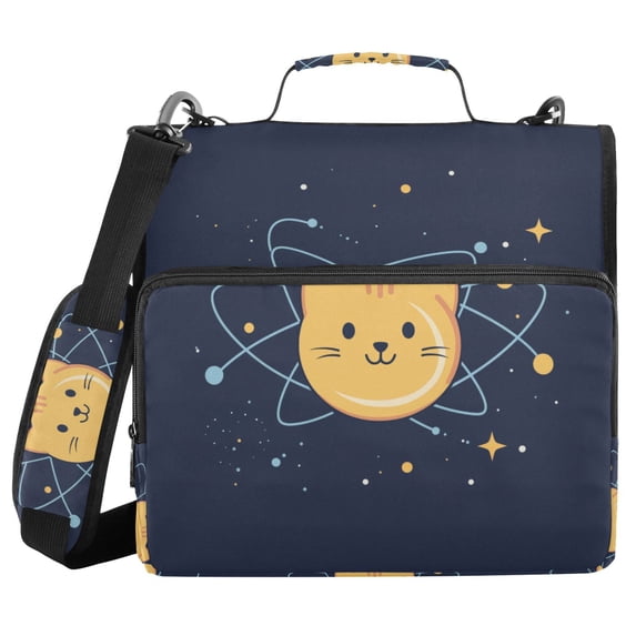 FORMRS Zipper Binder with Shoulder Strap 2-inch Ring 500 Sheet Capacity File Bag, Orange Cat Planet