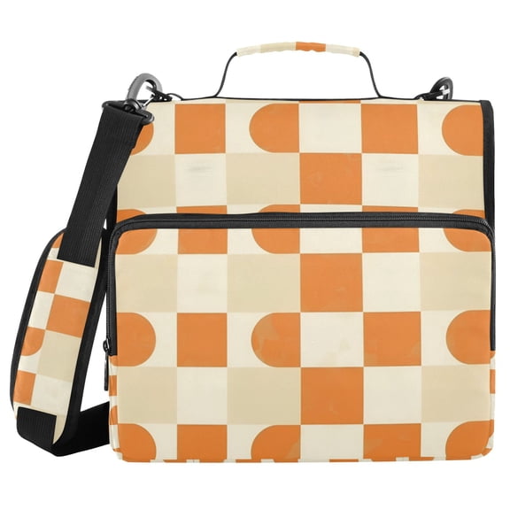 FORMRS Zipper Binder with Shoulder Strap 2-inch Ring 500 Sheet Capacity File Bag, Orange Checkered Pattern