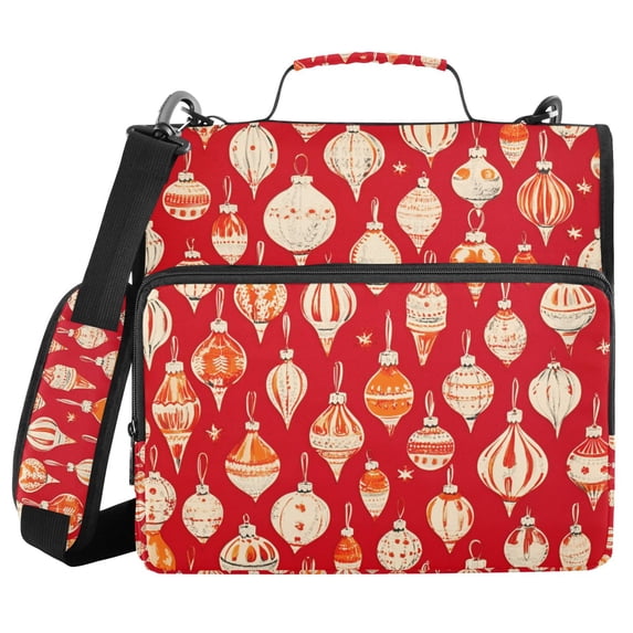 FORMRS Zipper Binder with Shoulder Strap 2-inch Ring 500 Sheet Capacity File Bag, Orange Christmas Ornaments Pattern