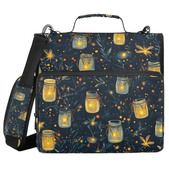 FORMRS Zipper Binder with Shoulder Strap 2-inch Ring 500 Sheet Capacity File Bag, Orange Fireflies Pattern