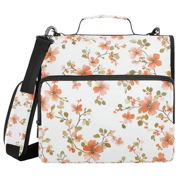 FORMRS Zipper Binder with Shoulder Strap 2-inch Ring 500 Sheet Capacity File Bag, Orange Floral Blooms