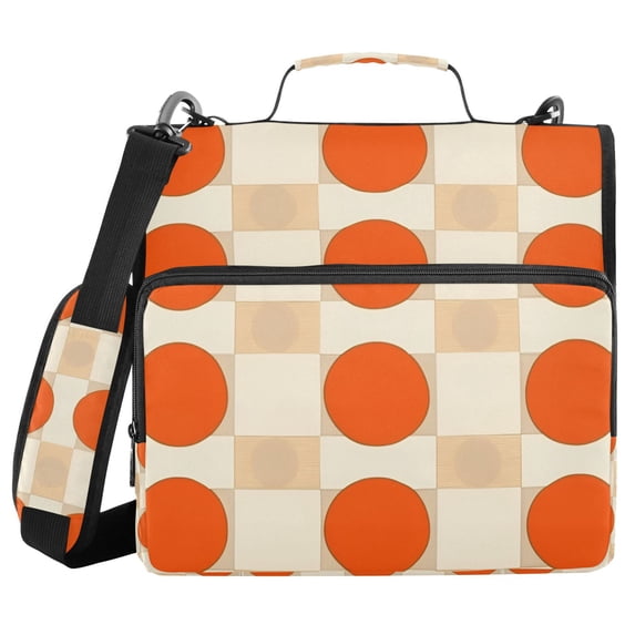 FORMRS Zipper Binder with Shoulder Strap 2-inch Ring 500 Sheet Capacity File Bag, Orange Geometric Circles