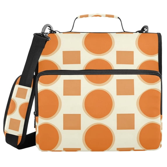 FORMRS Zipper Binder with Shoulder Strap 2-inch Ring 500 Sheet Capacity File Bag, Orange Geometric Pattern