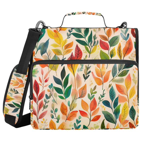 FORMRS Zipper Binder with Shoulder Strap 2-inch Ring 500 Sheet Capacity File Bag, Orange Leaves