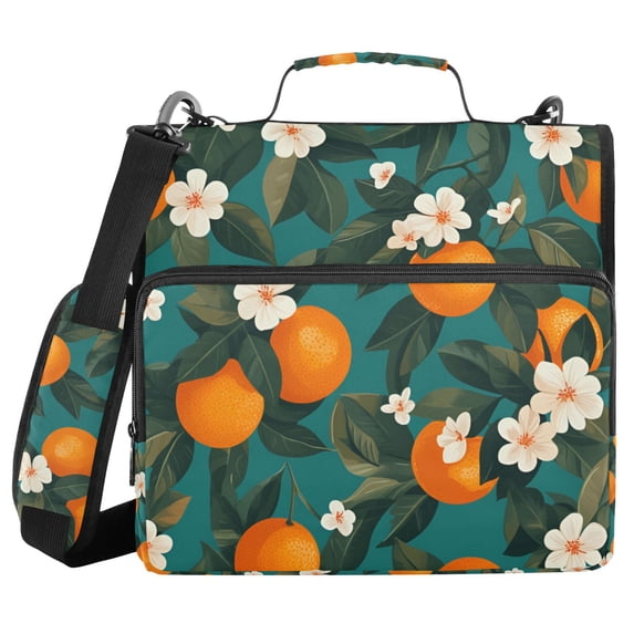FORMRS Zipper Binder with Shoulder Strap 2-inch Ring 500 Sheet Capacity File Bag, Orange Leaves