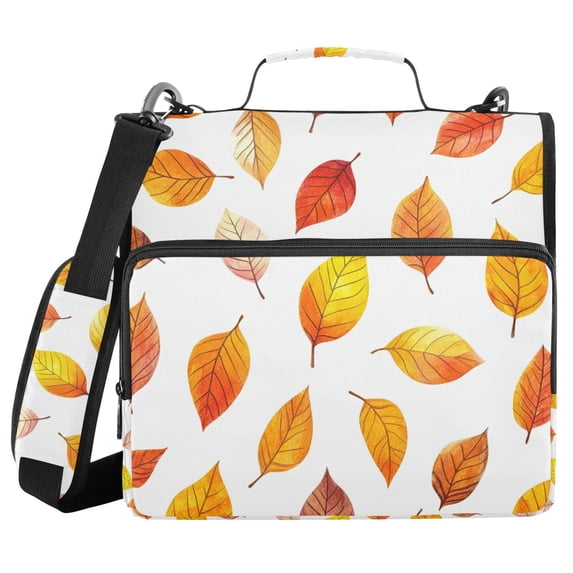 FORMRS Zipper Binder with Shoulder Strap 2-inch Ring 500 Sheet Capacity File Bag, Orange Leaves