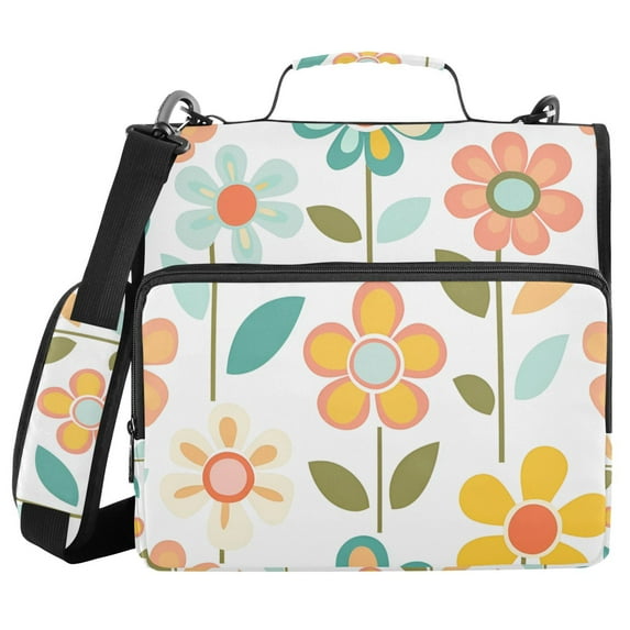 FORMRS Zipper Binder with Shoulder Strap 1.5-inch Ring 500 Sheet Capacity File Bag, Orange Retro Flower