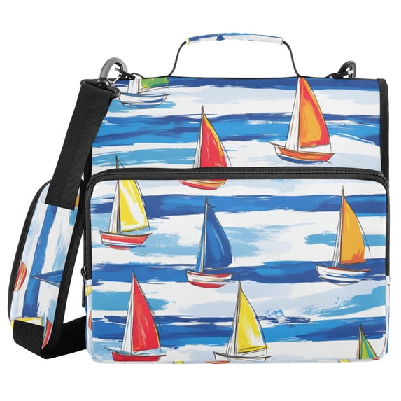 FORMRS Zipper Binder with Shoulder Strap 2-inch Ring 500 Sheet Capacity File Bag, Orange Sailboats