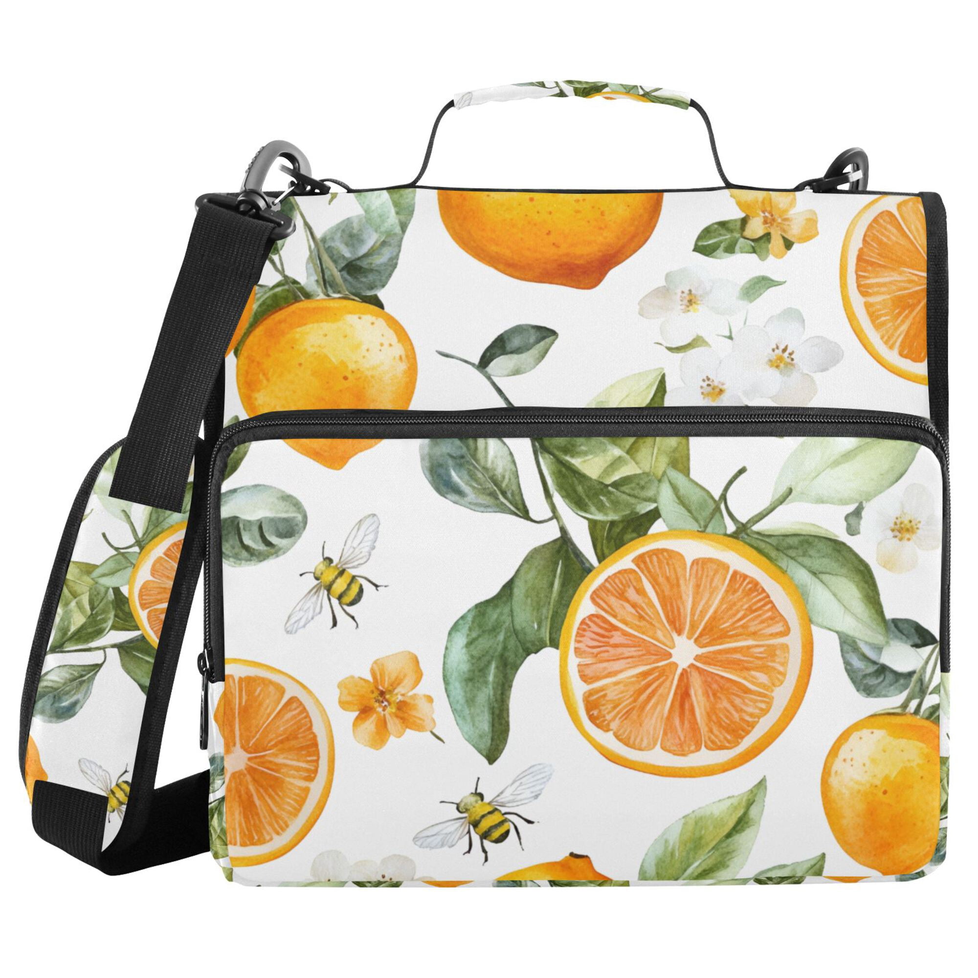 FORMRS Zipper Binder with Shoulder Strap 2-inch Ring 500 Sheet Capacity File Bag, Orange Watercolor Bees