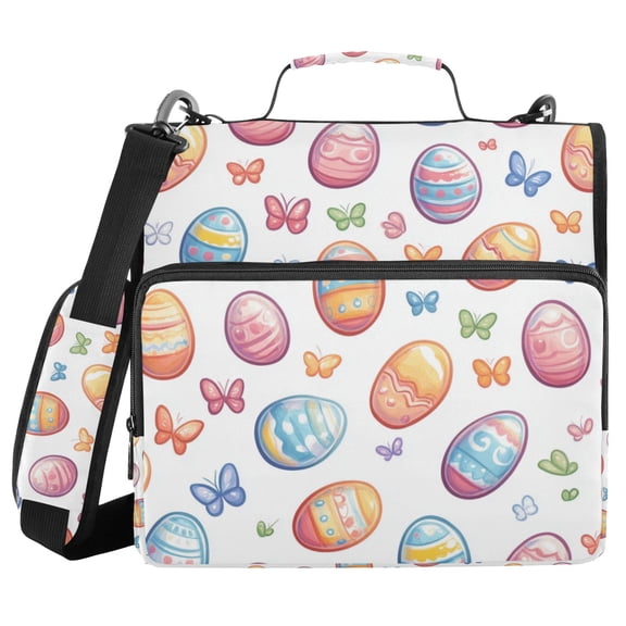 FORMRS Zipper Binder with Shoulder Strap 1.5-inch Ring 500 Sheet Capacity File Bag, Pastel Easter Pattern