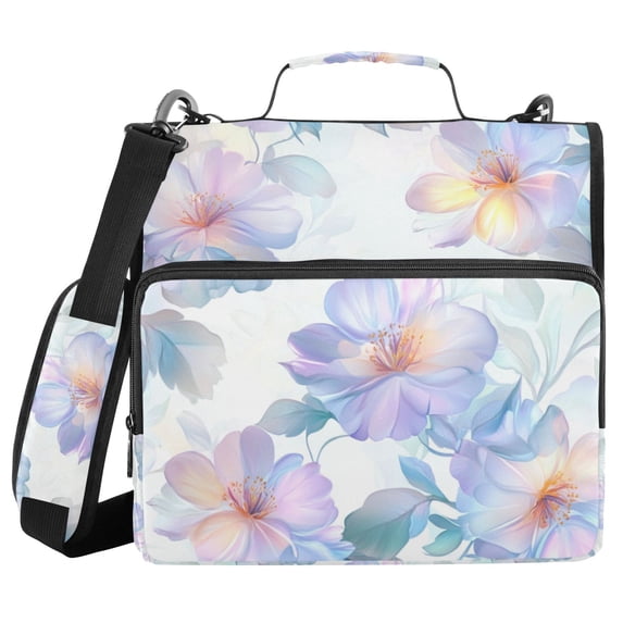 FORMRS Zipper Binder with Shoulder Strap 2-inch Ring 500 Sheet Capacity File Bag, Pastel Flower Pattern