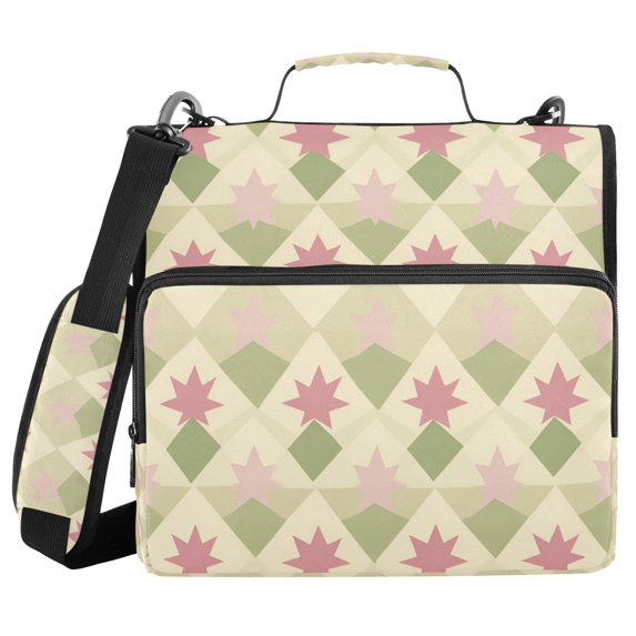 FORMRS Zipper Binder with Shoulder Strap 1.5-inch Ring 500 Sheet Capacity File Bag, Pastel Green Geometric