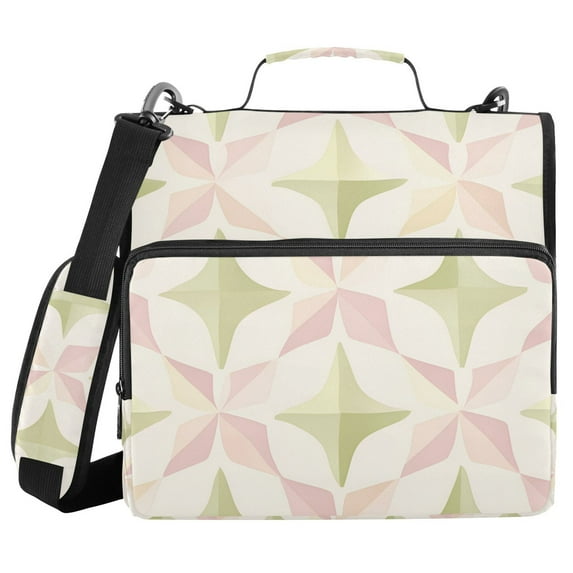FORMRS Zipper Binder with Shoulder Strap 1.5-inch Ring 500 Sheet Capacity File Bag, Pastel Pink Geometric