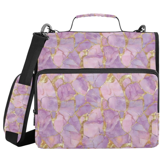 FORMRS Zipper Binder with Shoulder Strap 2-inch Ring 500 Sheet Capacity File Bag, Pastel Pink Marble Pattern