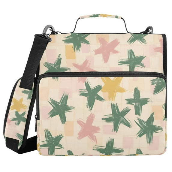 FORMRS Zipper Binder with Shoulder Strap 1.5-inch Ring 500 Sheet Capacity File Bag, Pastel Pink Stars