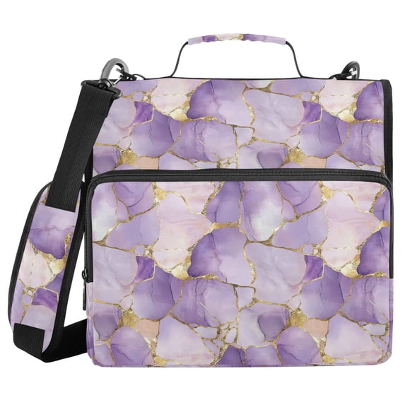FORMRS Zipper Binder with Shoulder Strap 2-inch Ring 500 Sheet Capacity File Bag, Pastel Purple Marble Pattern