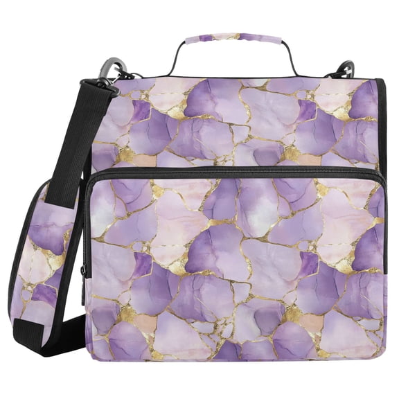 FORMRS Zipper Binder with Shoulder Strap 2-inch Ring 500 Sheet Capacity File Bag, Pastel Purple Marble Pattern