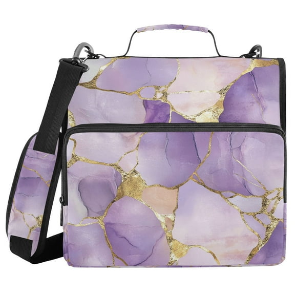 FORMRS Zipper Binder with Shoulder Strap 1.5-inch Ring 500 Sheet Capacity File Bag, Pastel Purple Marble Pattern