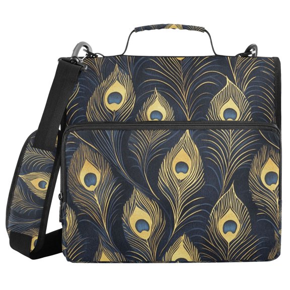 FORMRS Zipper Binder with Shoulder Strap 2-inch Ring 500 Sheet Capacity File Bag, Peacock Feathers Pattern