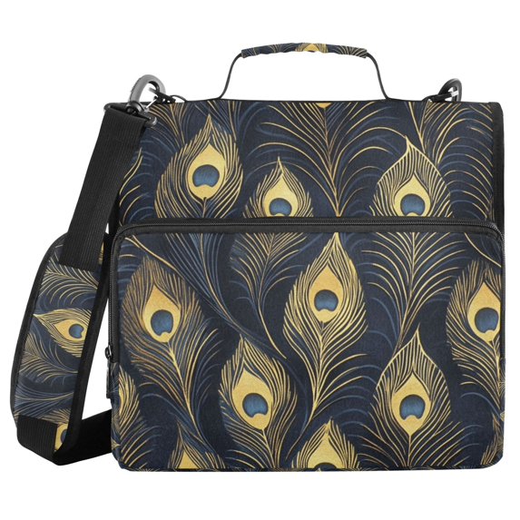 FORMRS Zipper Binder with Shoulder Strap 2-inch Ring 500 Sheet Capacity File Bag, Peacock Feathers Pattern