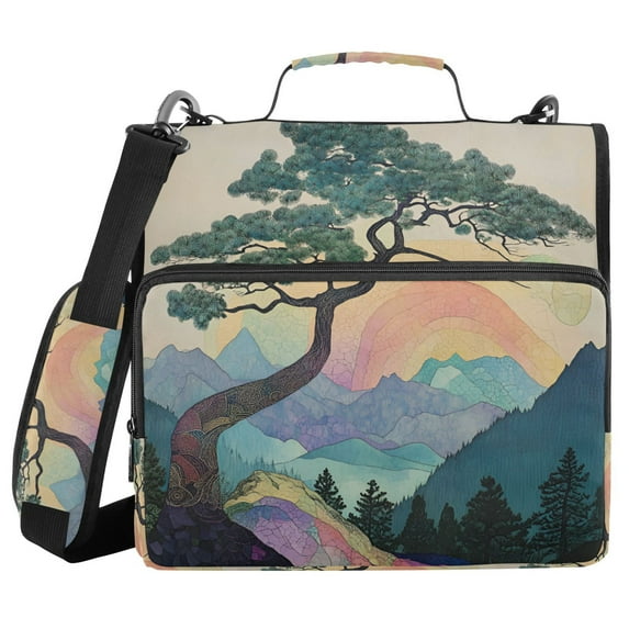 FORMRS Zipper Binder with Shoulder Strap 1.5-inch Ring 500 Sheet Capacity File Bag, Pine Tree Rainbow