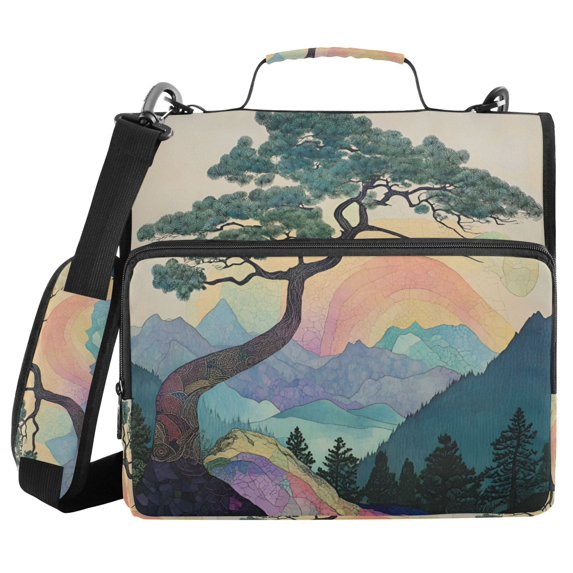 FORMRS Zipper Binder with Shoulder Strap 2-inch Ring 500 Sheet Capacity File Bag, Pine Tree Rainbow