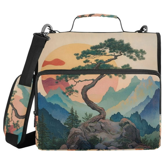 FORMRS Zipper Binder with Shoulder Strap 1.5-inch Ring 500 Sheet Capacity File Bag, Pine Tree at Dawn