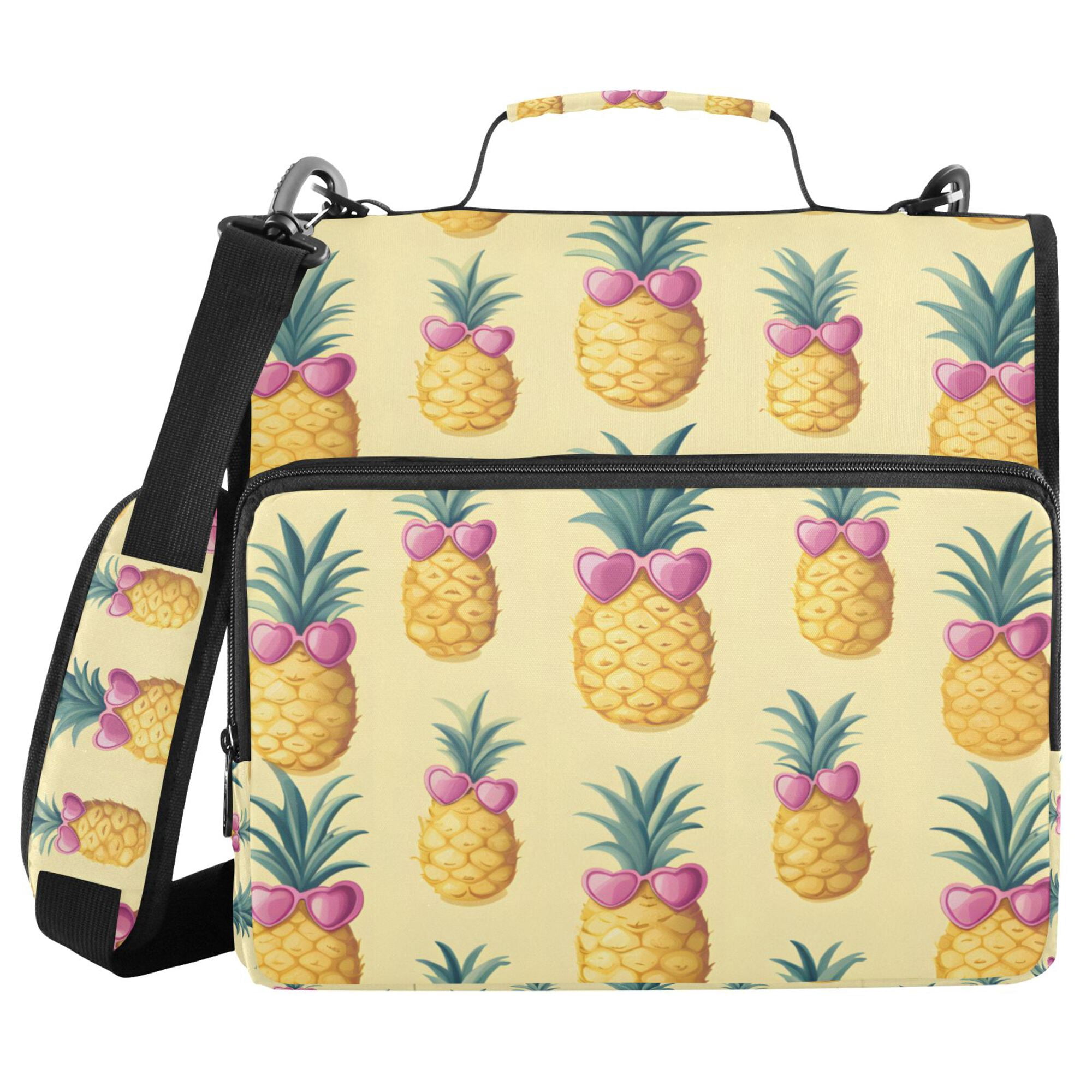 FORMRS Zipper Binder with Shoulder Strap 2-inch Ring 500 Sheet Capacity File Bag, Pineapple Love