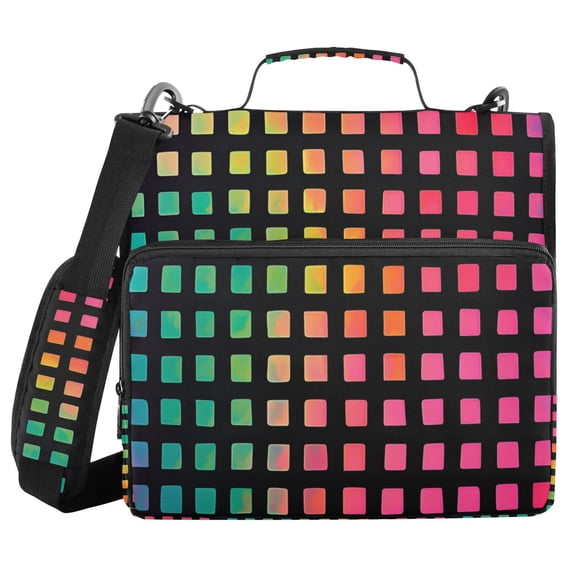 FORMRS Zipper Binder with Shoulder Strap 2-inch Ring 500 Sheet Capacity File Bag, Pink Block Pattern