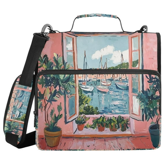 FORMRS Zipper Binder with Shoulder Strap 1.5-inch Ring 500 Sheet Capacity File Bag, Pink Boat