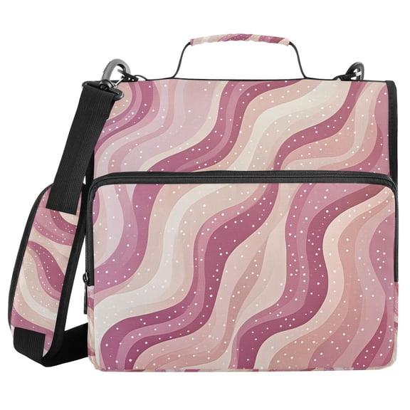 FORMRS Zipper Binder with Shoulder Strap 2-inch Ring 500 Sheet Capacity File Bag, Pink Brown Pattern