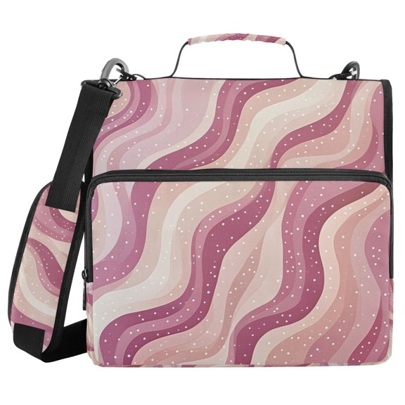 FORMRS Zipper Binder with Shoulder Strap 1.5-inch Ring 500 Sheet Capacity File Bag, Pink Brown Pattern