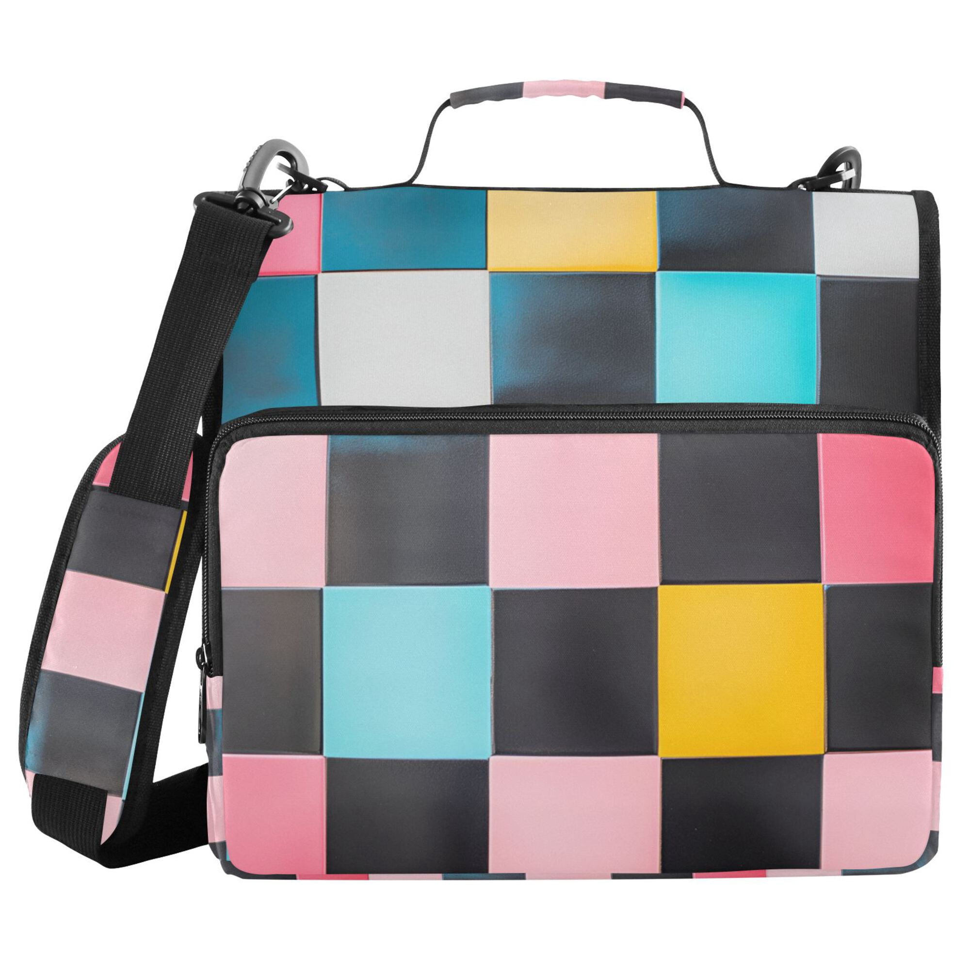 FORMRS Zipper Binder with Shoulder Strap 2-inch Ring 500 Sheet Capacity File Bag, Pink Checkered Pattern