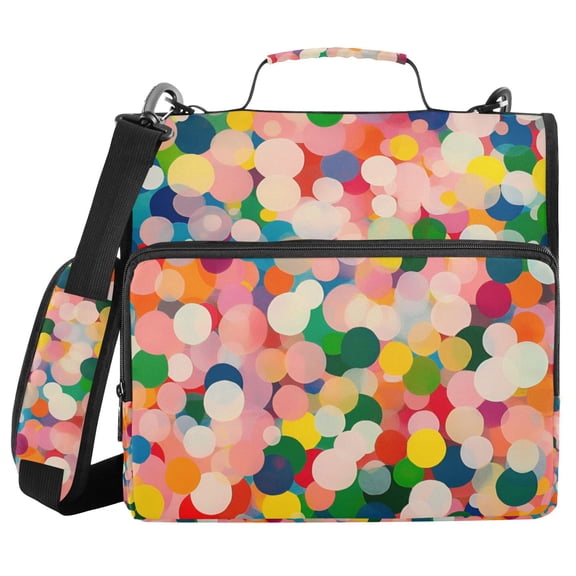 FORMRS Zipper Binder with Shoulder Strap 2-inch Ring 500 Sheet Capacity File Bag, Pink Colorful Circles