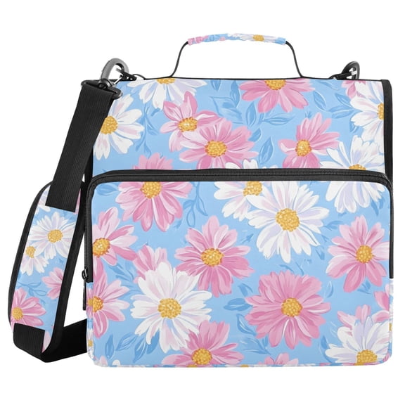 FORMRS Zipper Binder with Shoulder Strap 2-inch Ring 500 Sheet Capacity File Bag, Pink Daisy
