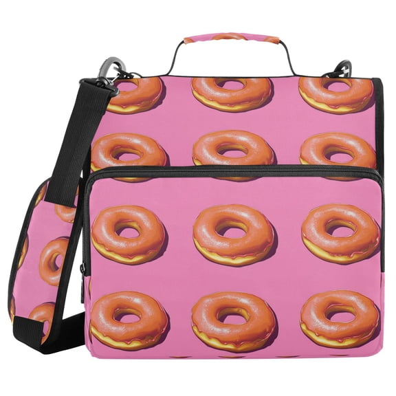 FORMRS Zipper Binder with Shoulder Strap 1.5-inch Ring 500 Sheet Capacity File Bag, Pink Doughnuts