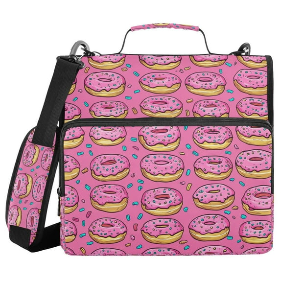 FORMRS Zipper Binder with Shoulder Strap 1.5-inch Ring 500 Sheet Capacity File Bag, Pink Doughnuts