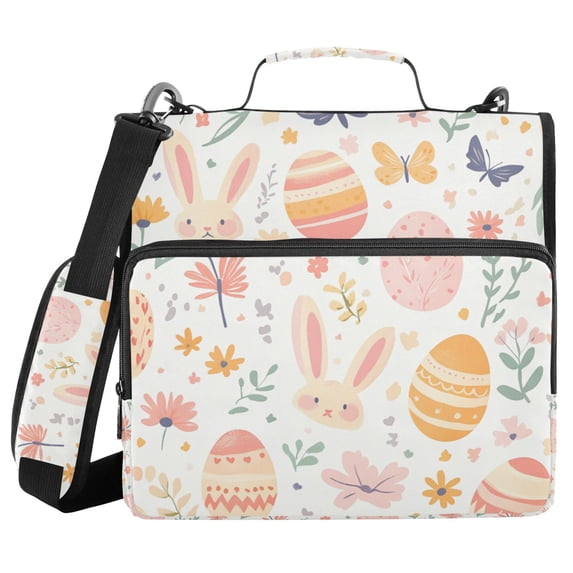 FORMRS Zipper Binder with Shoulder Strap 2-inch Ring 500 Sheet Capacity File Bag, Pink Easter Eggs