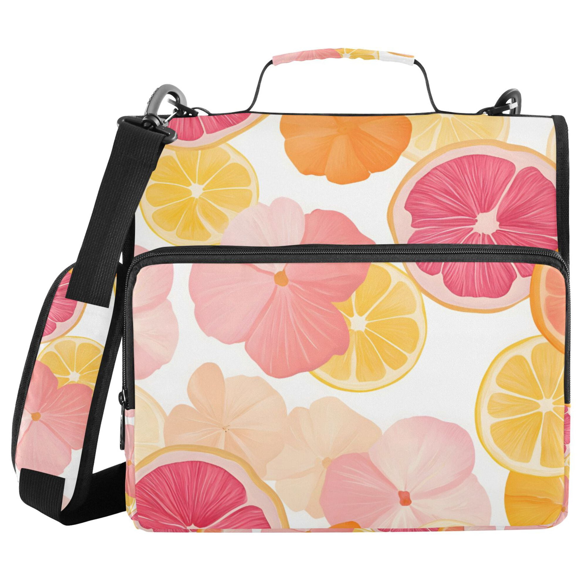FORMRS Zipper Binder with Shoulder Strap 2-inch Ring 500 Sheet Capacity File Bag, Pink Floral Orange