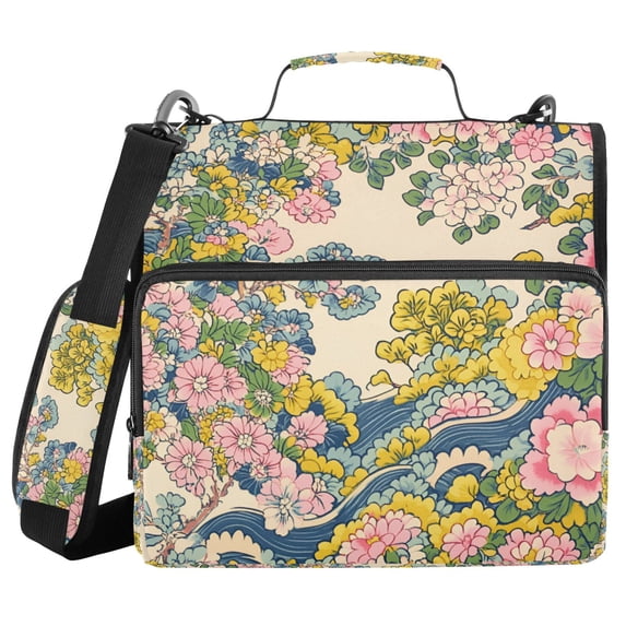 FORMRS Zipper Binder with Shoulder Strap 2-inch Ring 500 Sheet Capacity File Bag, Pink Floral Wave