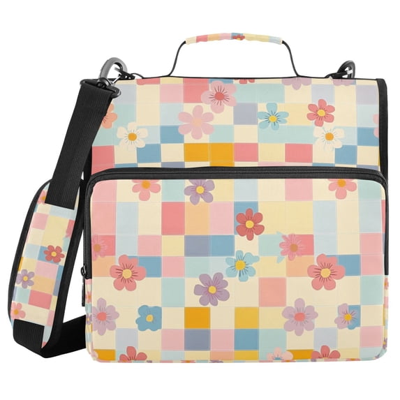 FORMRS Zipper Binder with Shoulder Strap 2-inch Ring 500 Sheet Capacity File Bag, Pink Floral