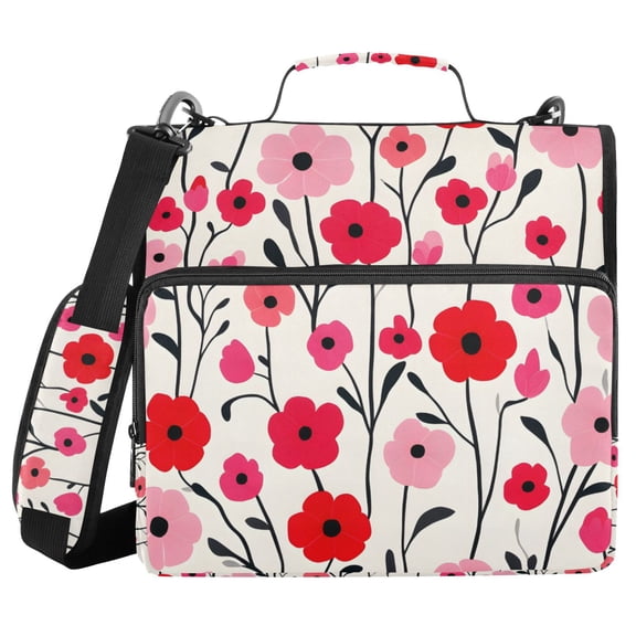 FORMRS Zipper Binder with Shoulder Strap 1.5-inch Ring 500 Sheet Capacity File Bag, Pink Floral