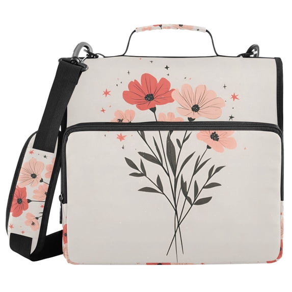FORMRS Zipper Binder with Shoulder Strap 2-inch Ring 500 Sheet Capacity File Bag, Pink Flower
