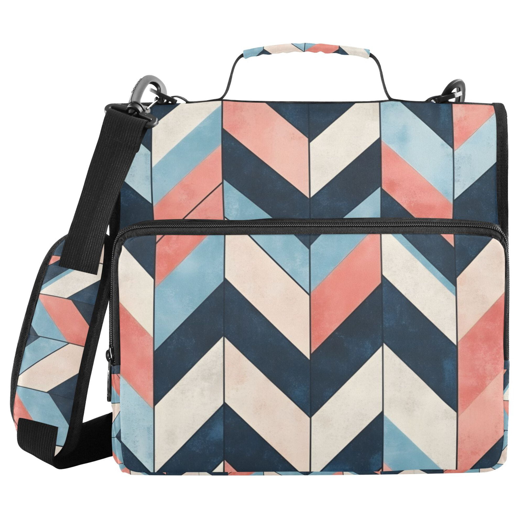 FORMRS Zipper Binder with Shoulder Strap 2-inch Ring 500 Sheet Capacity File Bag, Pink Geometric