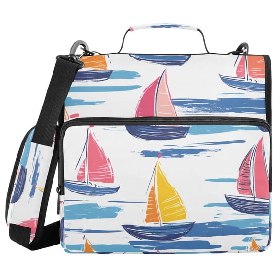 FORMRS Zipper Binder with Shoulder Strap 1.5-inch Ring 500 Sheet Capacity File Bag, Pink Hand Drawn Sailboats