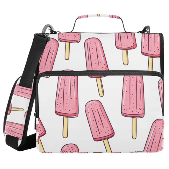 FORMRS Zipper Binder with Shoulder Strap 2-inch Ring 500 Sheet Capacity File Bag, Pink Ice Cream