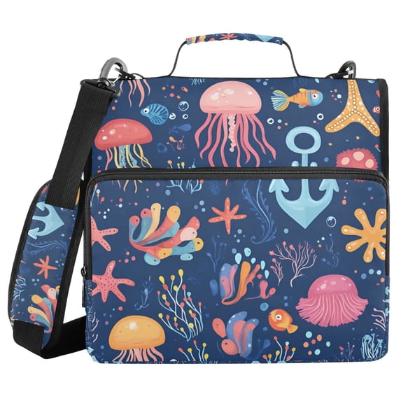 FORMRS Zipper Binder with Shoulder Strap 2-inch Ring 500 Sheet Capacity File Bag, Pink Jellyfish