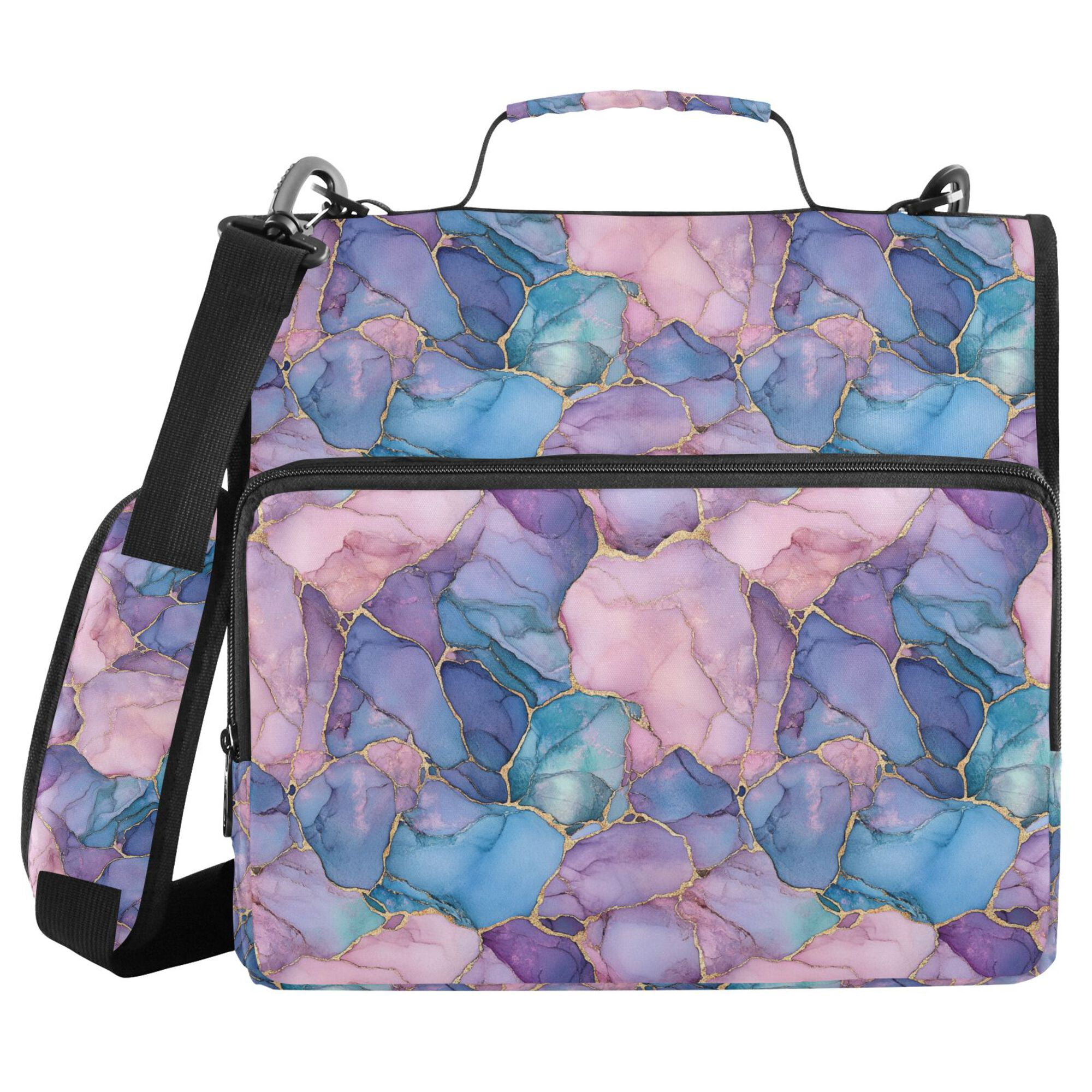 FORMRS Zipper Binder with Shoulder Strap 2-inch Ring 500 Sheet Capacity File Bag, Pink Marble Pattern
