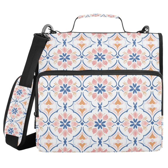 FORMRS Zipper Binder with Shoulder Strap 2-inch Ring 500 Sheet Capacity File Bag, Pink Mosaic Pattern